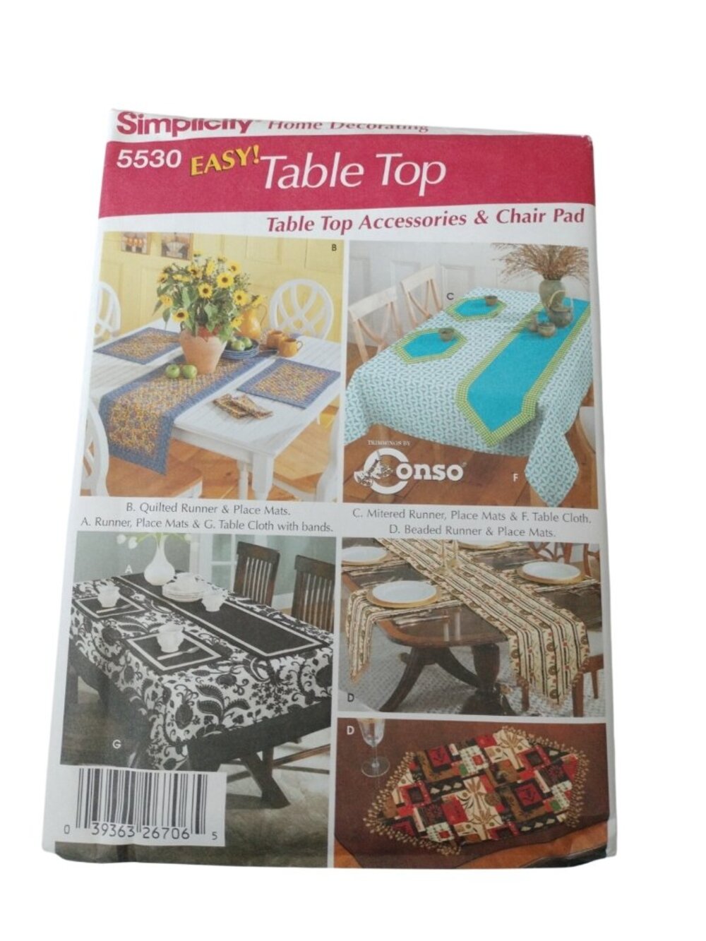 UNCUT Simplicity Table Top Accessories and Chair Pad Sewing Pattern 5530